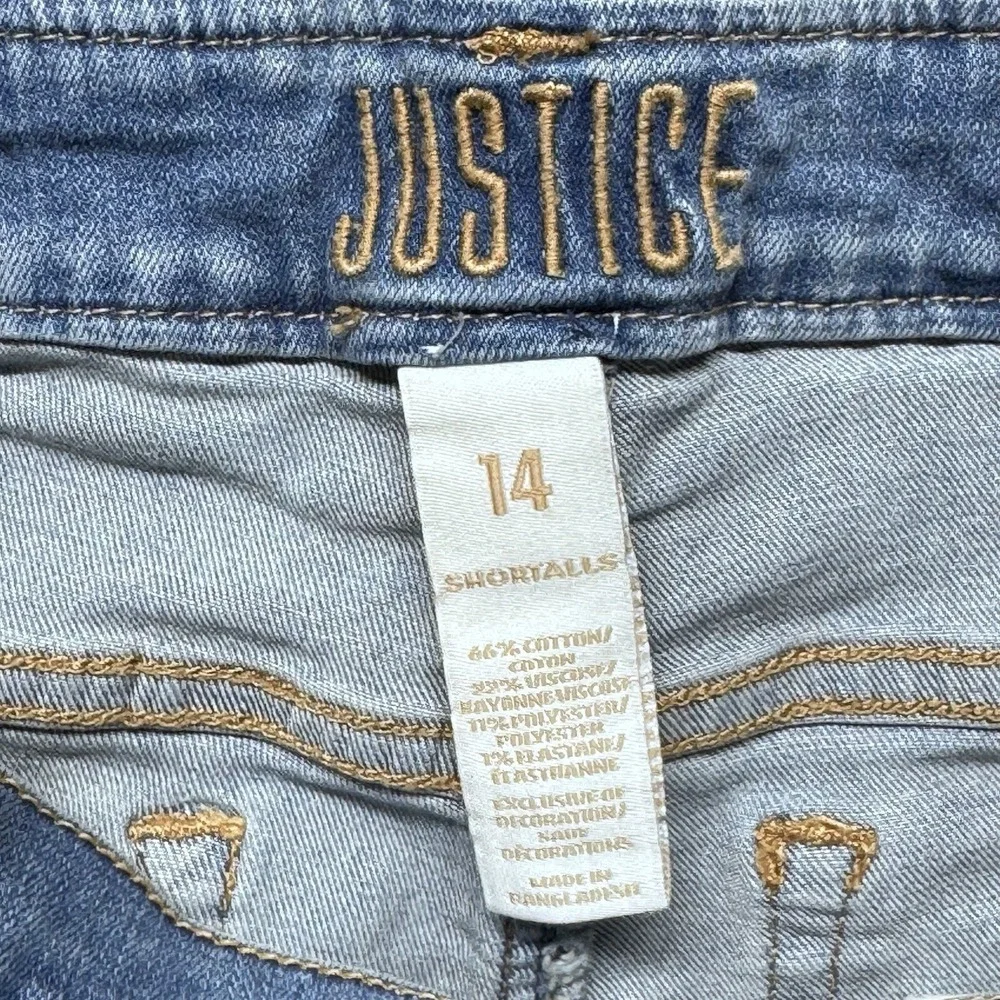 Justice Girls Overalls Short Bib Style Size 14‎ Jeans Blue Cotton